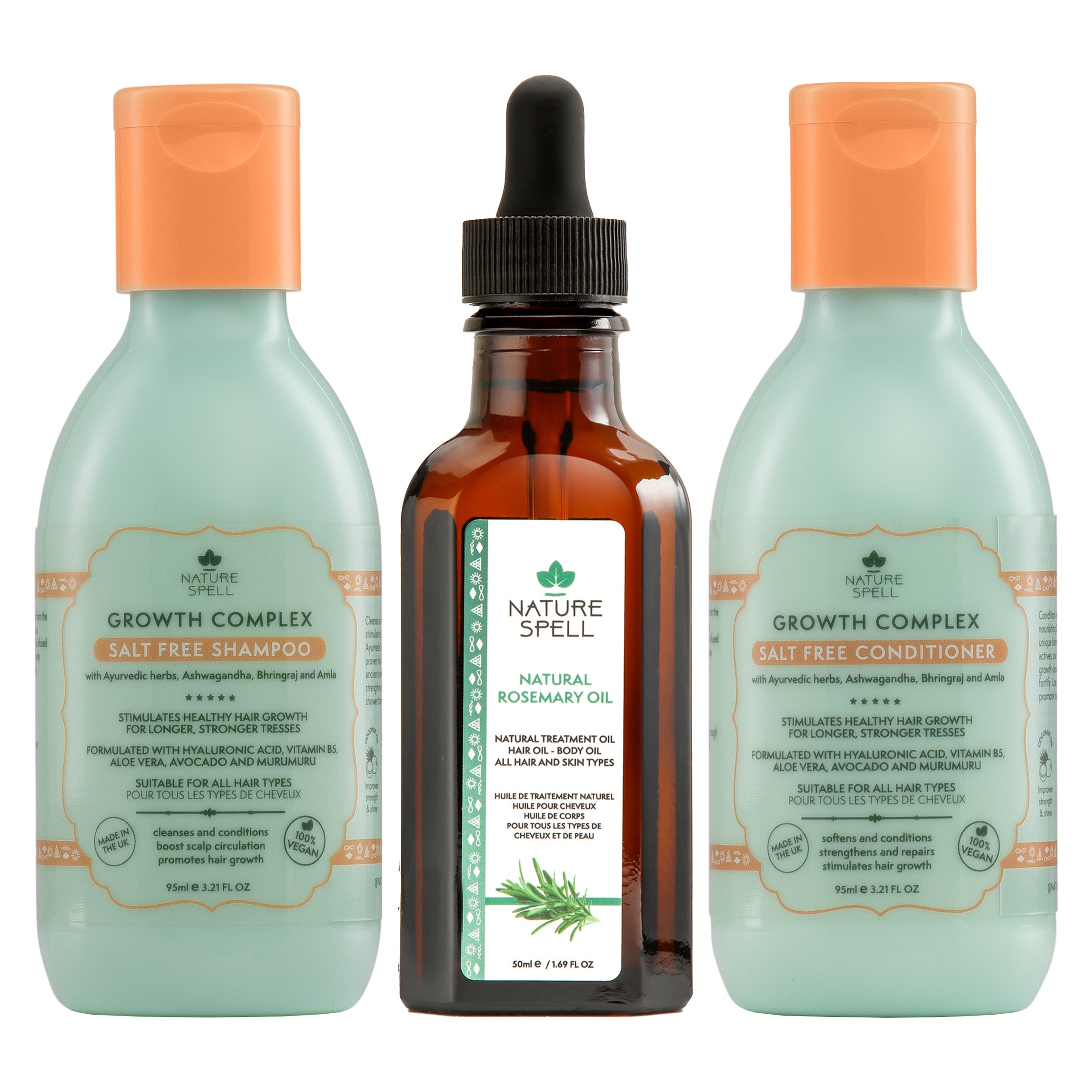 Growth Complex Trio – Rosemary Oil with Growth Complex Shampoo & Conditioner Travel Size