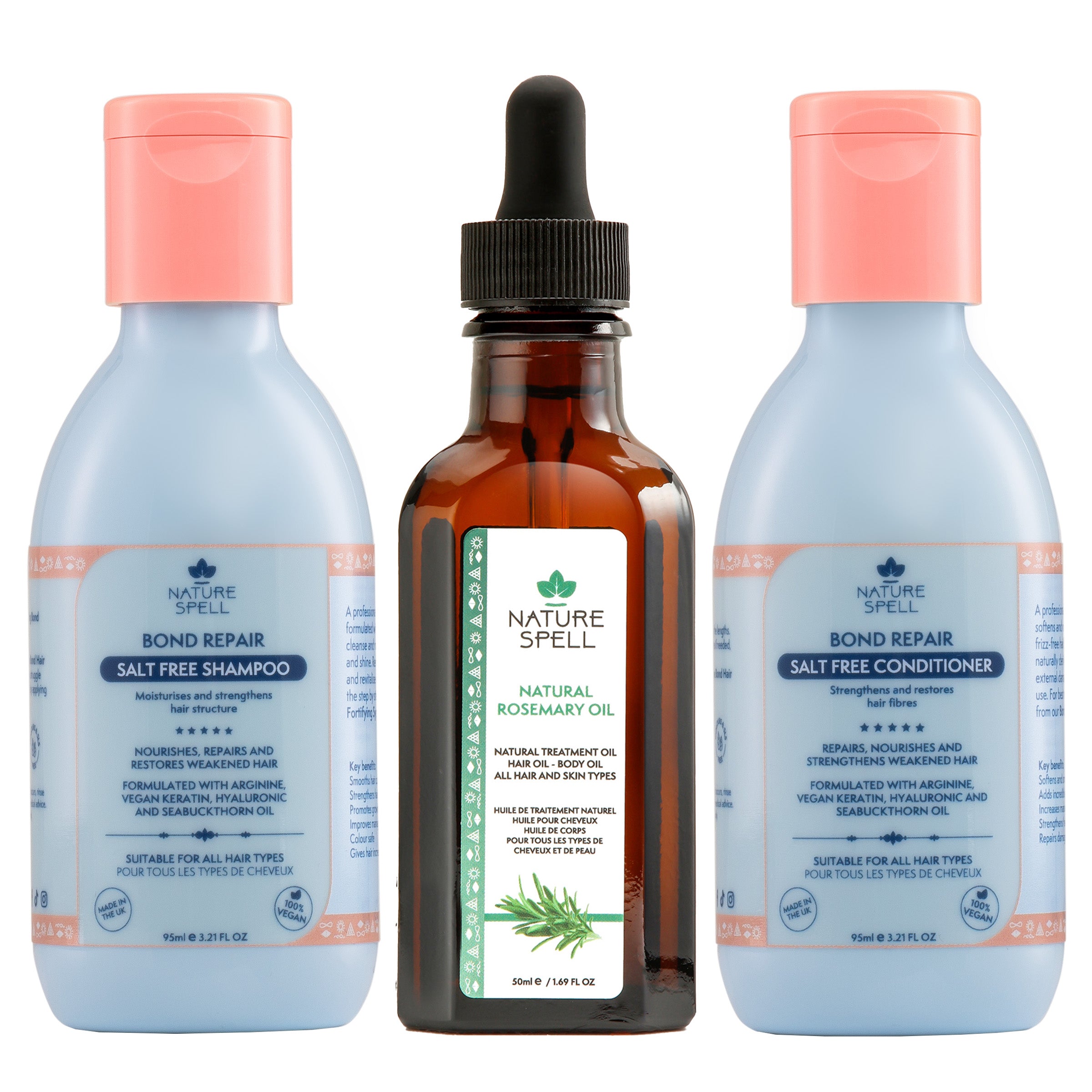 Bond Repair Trio - Rosemary Oil with Bond Repair Shampoo & Conditioner Travel Size