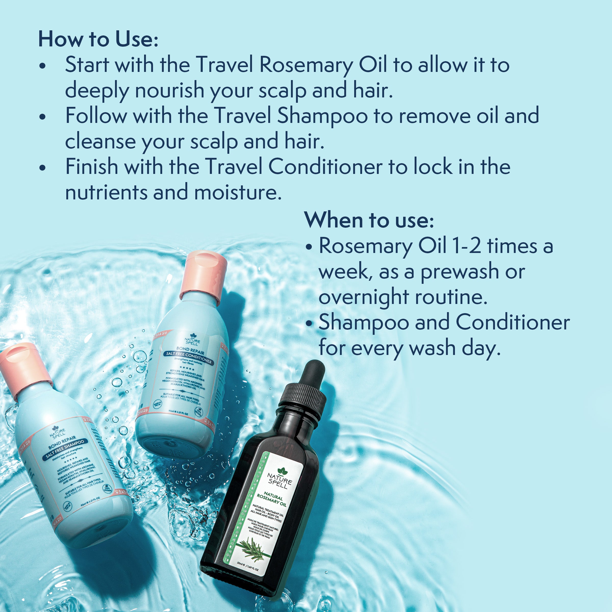 Bond Repair Trio - Rosemary Oil with Bond Repair Shampoo & Conditioner Travel Size