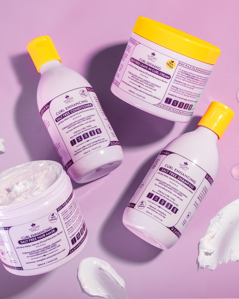 curl enhancing haircare ritual - shampoo, conditioner, hair mask, leave in curl cream